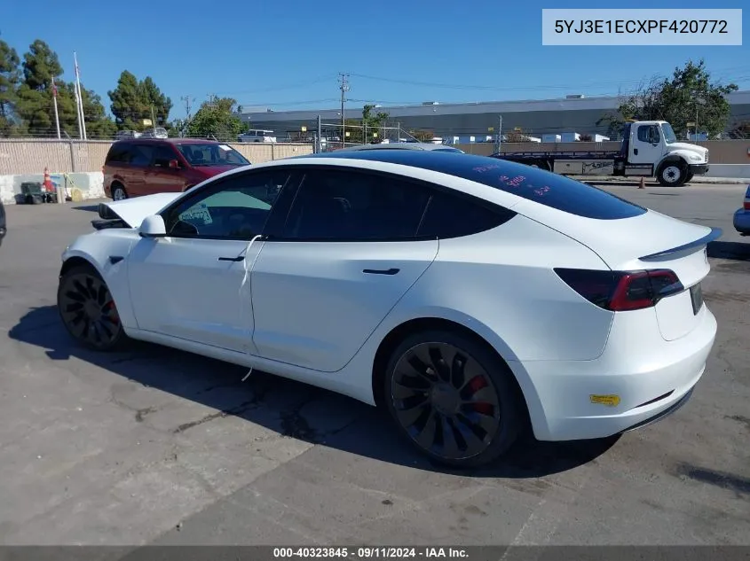 2023 Tesla Model 3 VIN: 5YJ3E1ECXPF420772 Lot: 40323845