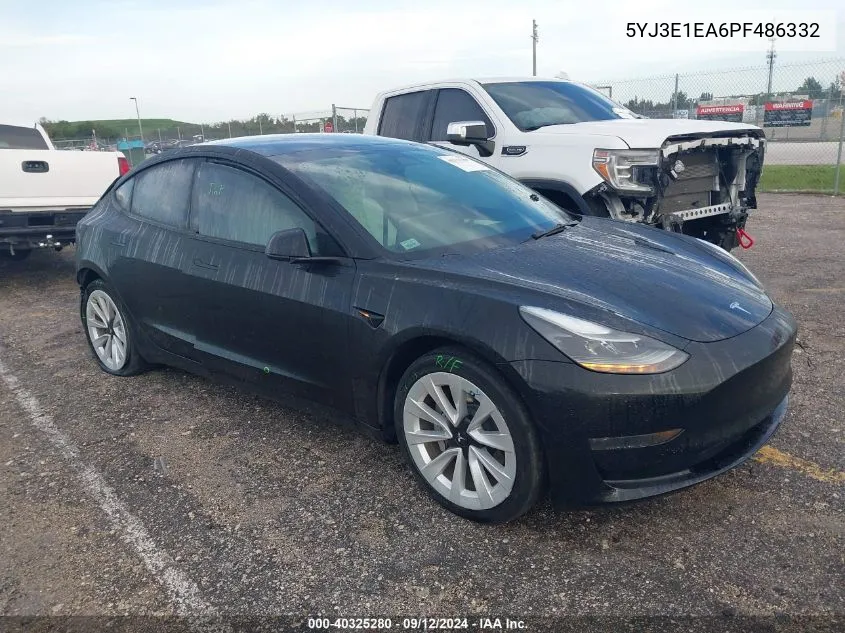 2023 Tesla Model 3 VIN: 5YJ3E1EA6PF486332 Lot: 40325280