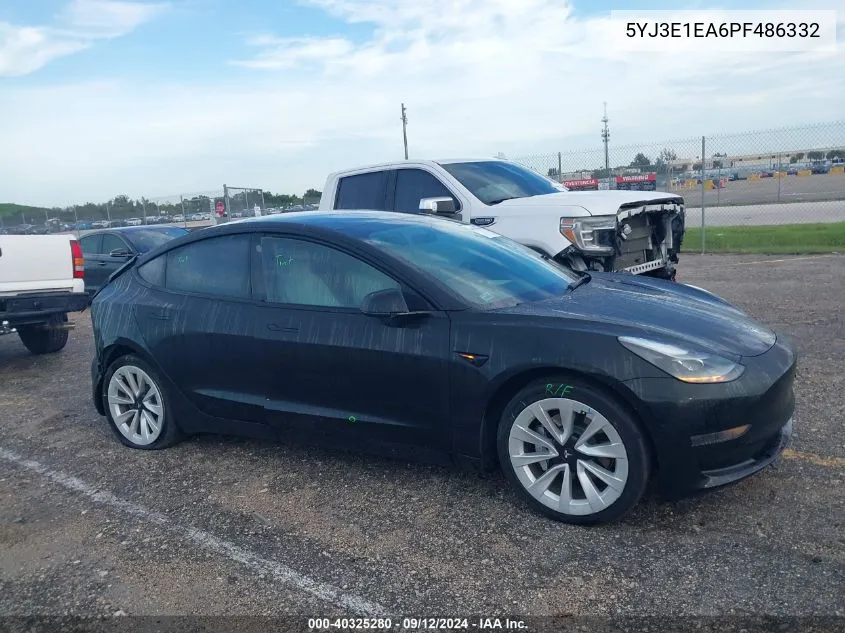 2023 Tesla Model 3 VIN: 5YJ3E1EA6PF486332 Lot: 40325280