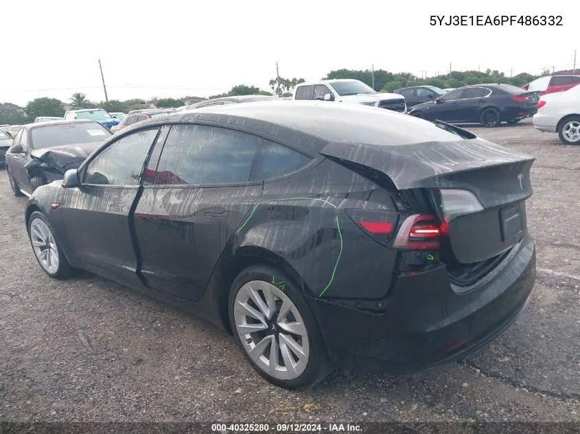 2023 Tesla Model 3 VIN: 5YJ3E1EA6PF486332 Lot: 40325280