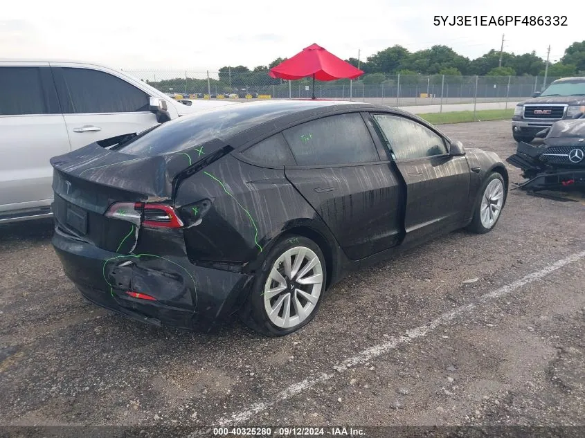 2023 Tesla Model 3 VIN: 5YJ3E1EA6PF486332 Lot: 40325280