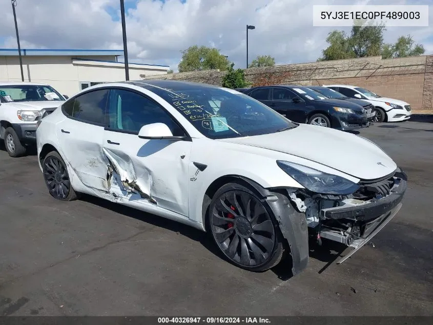 2023 Tesla Model 3 Performance Dual Motor All-Wheel Drive VIN: 5YJ3E1EC0PF489003 Lot: 40326947