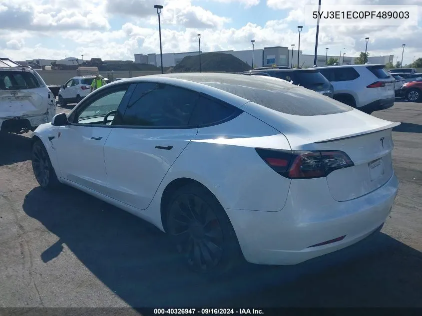 2023 Tesla Model 3 Performance Dual Motor All-Wheel Drive VIN: 5YJ3E1EC0PF489003 Lot: 40326947