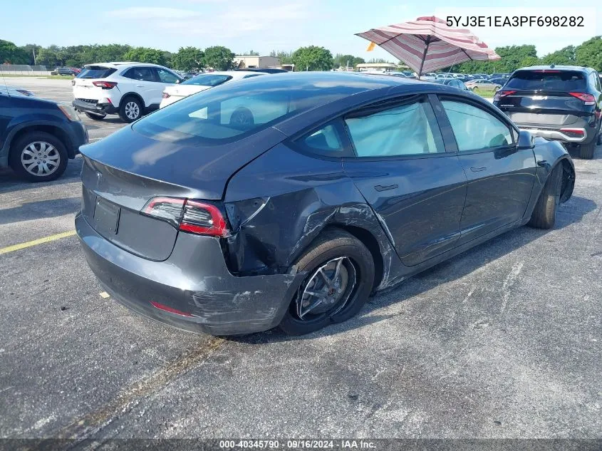 2023 Tesla Model 3 VIN: 5YJ3E1EA3PF698282 Lot: 40345790