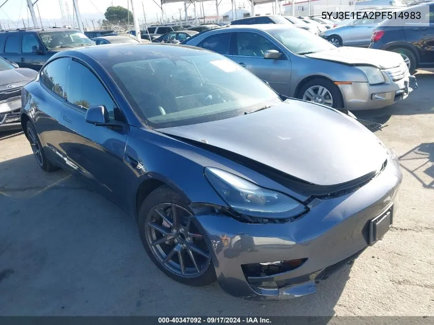 2023 Tesla Model 3 Rear-Wheel Drive VIN: 5YJ3E1EA2PF514983 Lot: 40347092