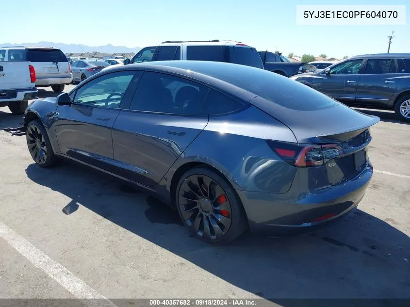 2023 Tesla Model 3 Performance Dual Motor All-Wheel Drive VIN: 5YJ3E1EC0PF604070 Lot: 40357682