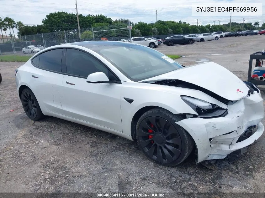 2023 Tesla Model 3 Performance Dual Motor All-Wheel Drive VIN: 5YJ3E1EC4PF669956 Lot: 40364116