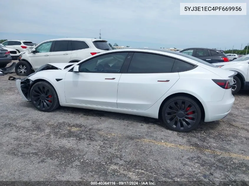 2023 Tesla Model 3 Performance Dual Motor All-Wheel Drive VIN: 5YJ3E1EC4PF669956 Lot: 40364116