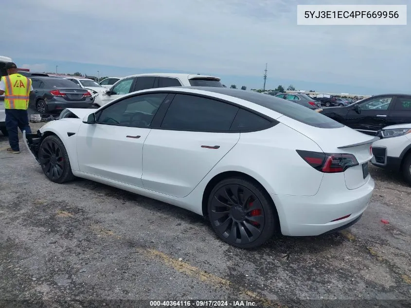 2023 Tesla Model 3 Performance Dual Motor All-Wheel Drive VIN: 5YJ3E1EC4PF669956 Lot: 40364116