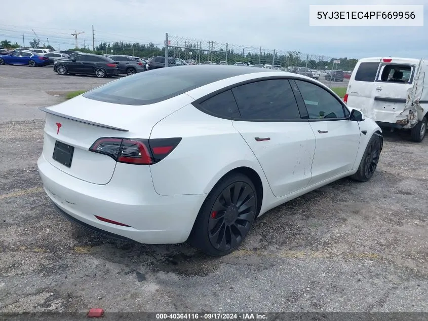 2023 Tesla Model 3 Performance Dual Motor All-Wheel Drive VIN: 5YJ3E1EC4PF669956 Lot: 40364116