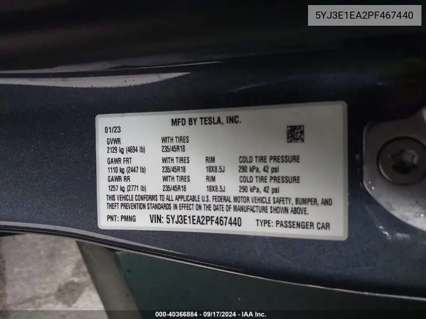 5YJ3E1EA2PF467440 2023 Tesla Model 3