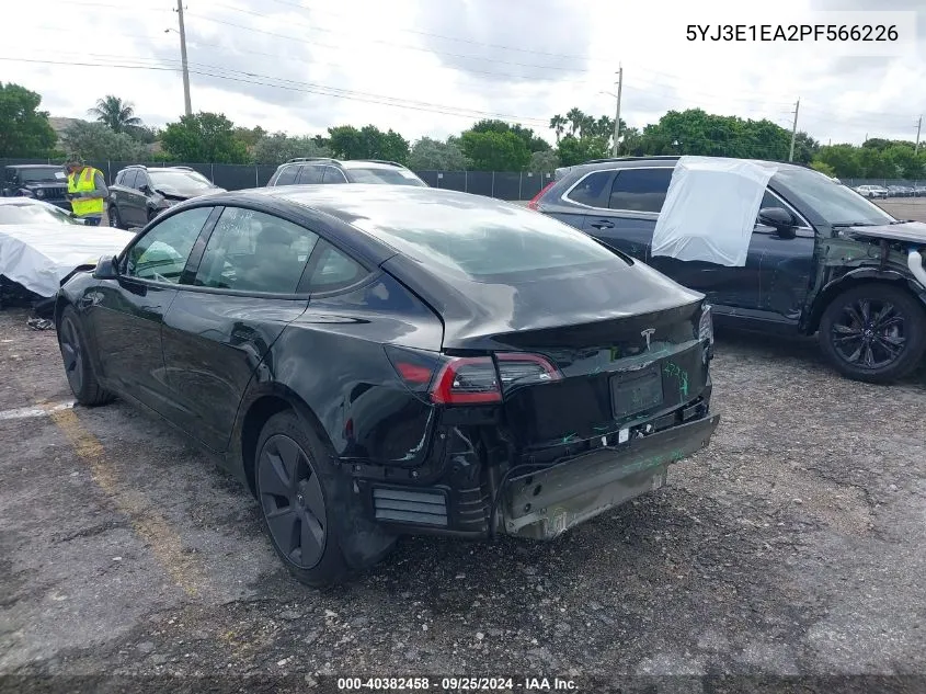 2023 Tesla Model 3 Rear-Wheel Drive VIN: 5YJ3E1EA2PF566226 Lot: 40382458