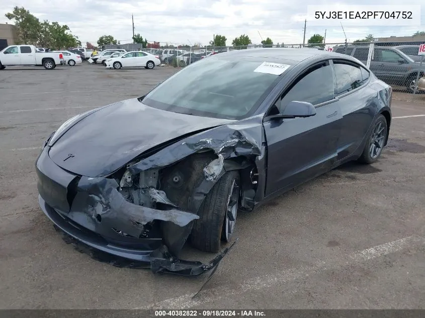 5YJ3E1EA2PF704752 2023 Tesla Model 3 Rear-Wheel Drive