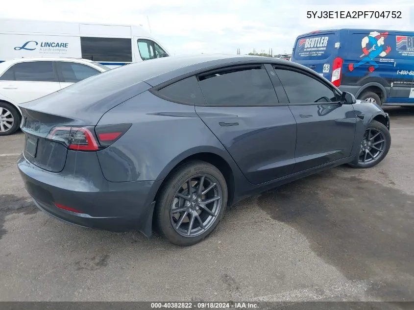 2023 Tesla Model 3 Rear-Wheel Drive VIN: 5YJ3E1EA2PF704752 Lot: 40382822