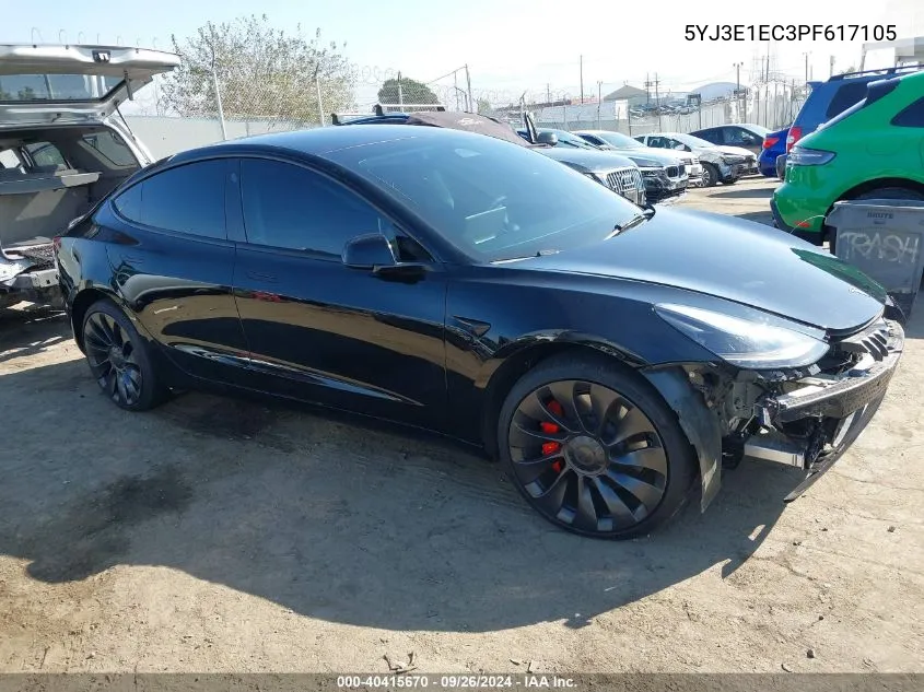 2023 Tesla Model 3 VIN: 5YJ3E1EC3PF617105 Lot: 40415670