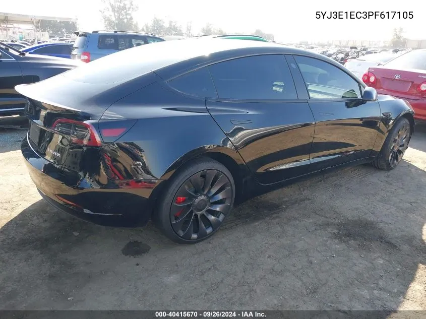 2023 Tesla Model 3 VIN: 5YJ3E1EC3PF617105 Lot: 40415670