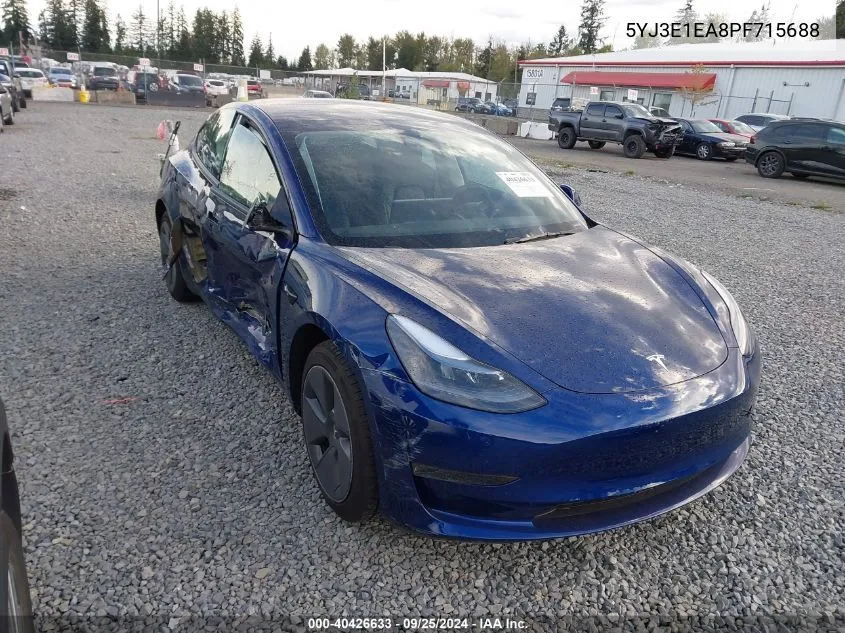 2023 Tesla Model 3 Rear-Wheel Drive VIN: 5YJ3E1EA8PF715688 Lot: 40426633