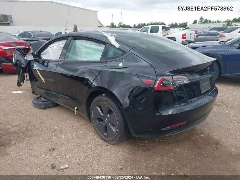 2023 Tesla Model 3 Rear-Wheel Drive VIN: 5YJ3E1EA2PF578862 Lot: 40436110