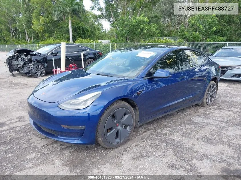 2023 Tesla Model 3 Rear-Wheel Drive VIN: 5YJ3E1EA3PF483727 Lot: 40451923