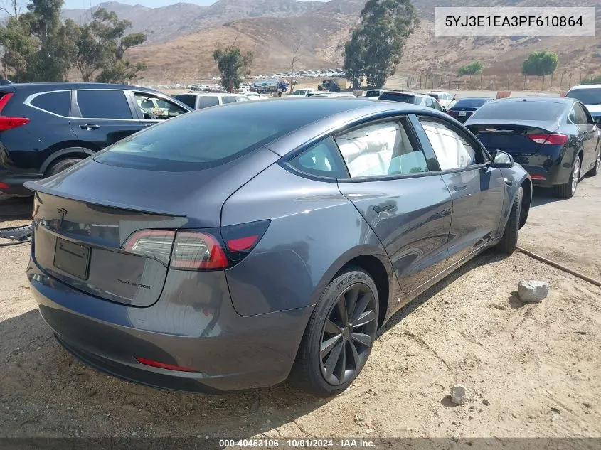 2023 Tesla Model 3 VIN: 5YJ3E1EA3PF610864 Lot: 40453106