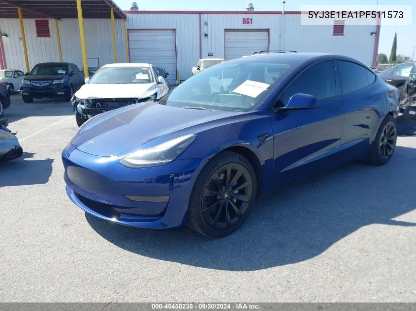 2023 Tesla Model 3 Rear-Wheel Drive VIN: 5YJ3E1EA1PF511573 Lot: 40458235