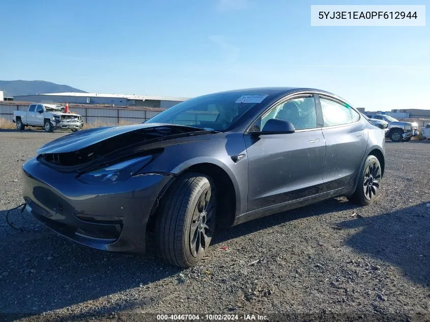 2023 Tesla Model 3 Rear-Wheel Drive VIN: 5YJ3E1EA0PF612944 Lot: 40467004