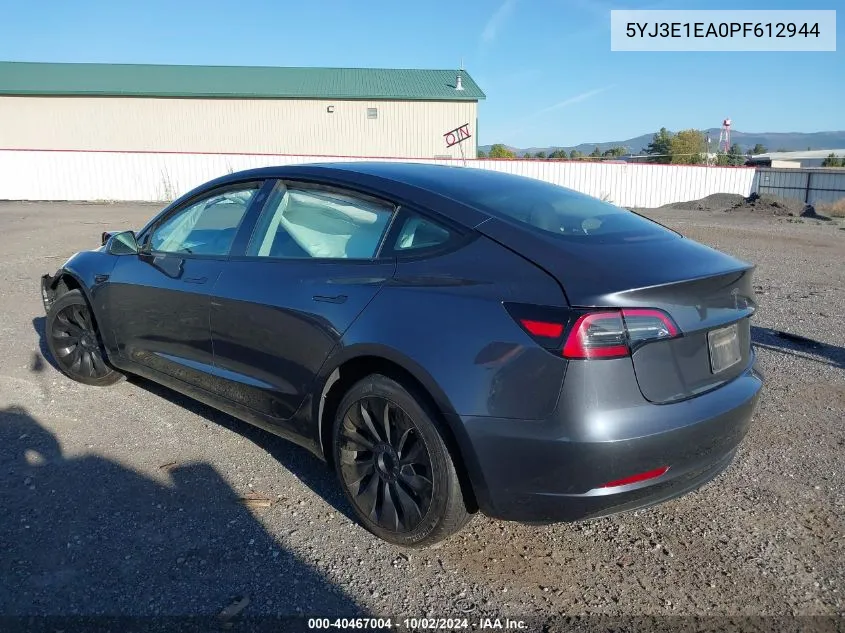 2023 Tesla Model 3 Rear-Wheel Drive VIN: 5YJ3E1EA0PF612944 Lot: 40467004