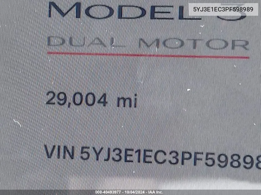 2023 Tesla Model 3 Performance Dual Motor All-Wheel Drive VIN: 5YJ3E1EC3PF598989 Lot: 40493977