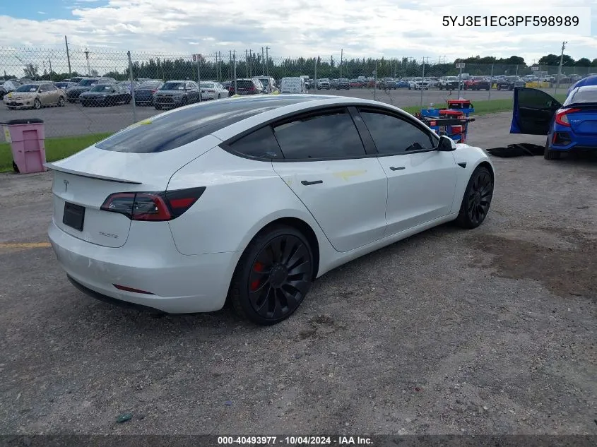 2023 Tesla Model 3 Performance Dual Motor All-Wheel Drive VIN: 5YJ3E1EC3PF598989 Lot: 40493977