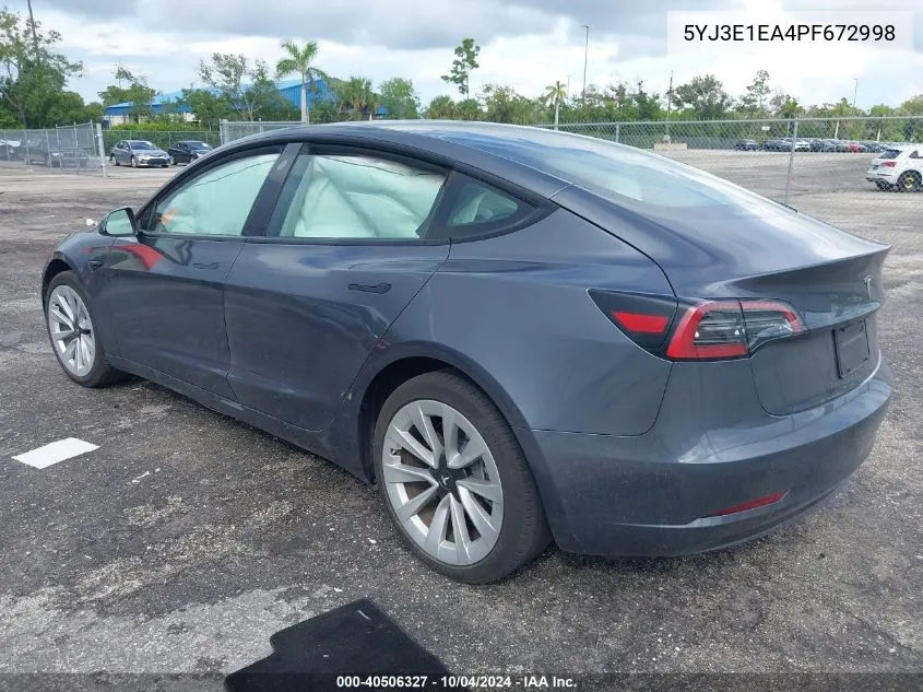 5YJ3E1EA4PF672998 2023 Tesla Model 3 Rear-Wheel Drive