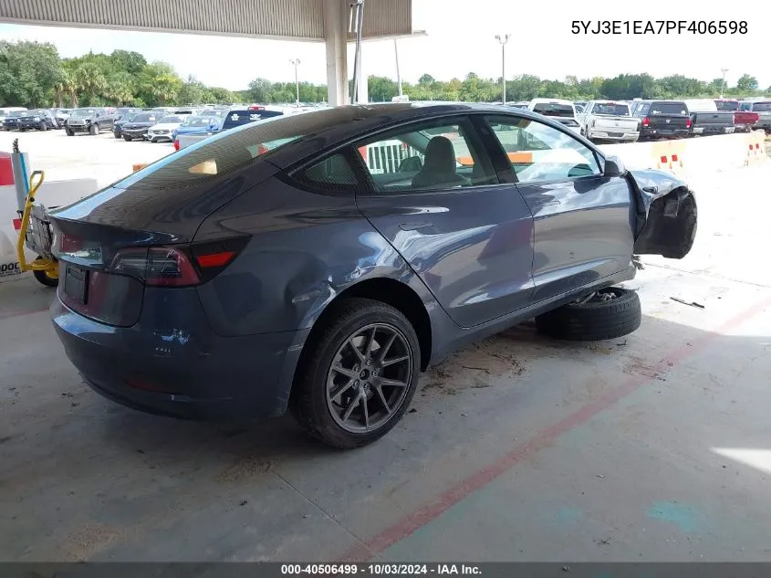 2023 Tesla Model 3 Rear-Wheel Drive VIN: 5YJ3E1EA7PF406598 Lot: 40506499