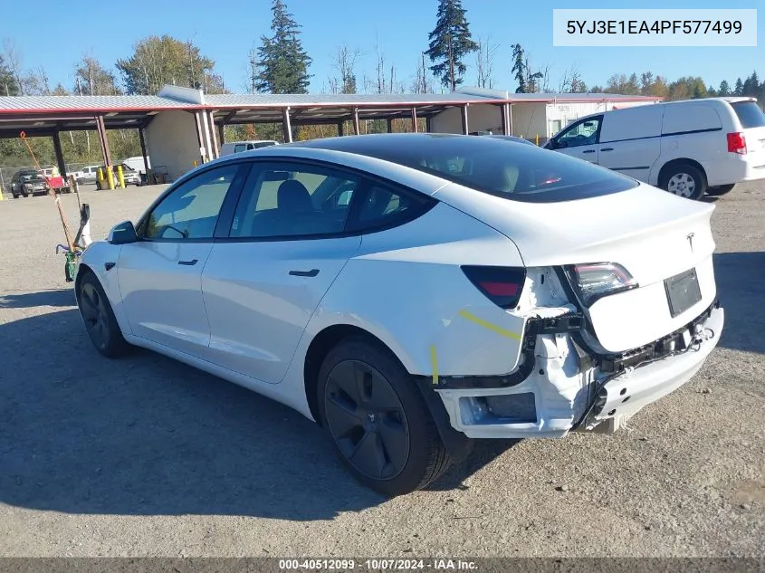 2023 Tesla Model 3 Rear-Wheel Drive VIN: 5YJ3E1EA4PF577499 Lot: 40512099