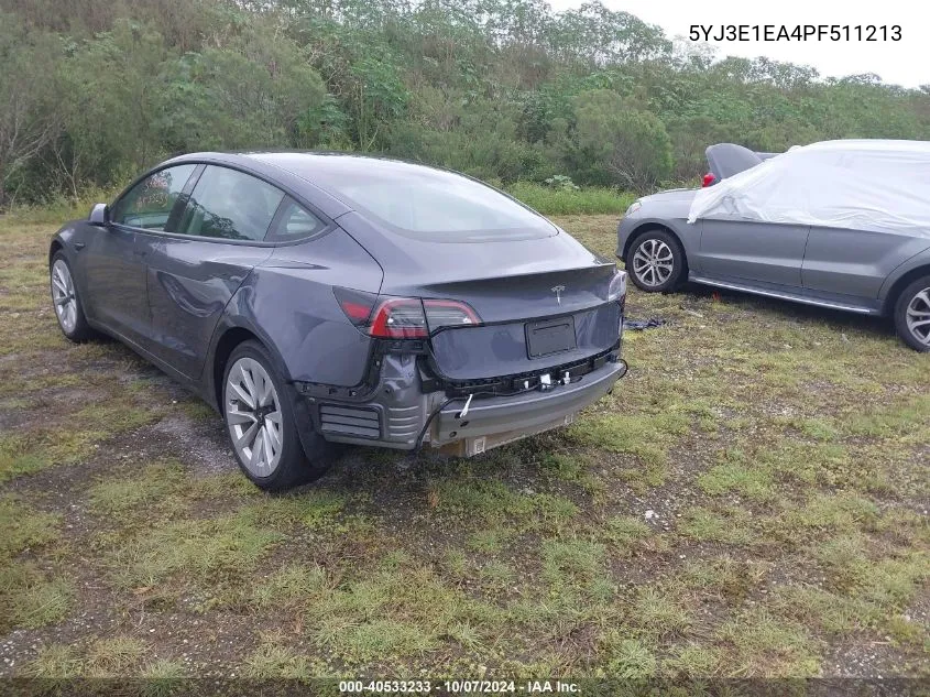 2023 Tesla Model 3 VIN: 5YJ3E1EA4PF511213 Lot: 40533233