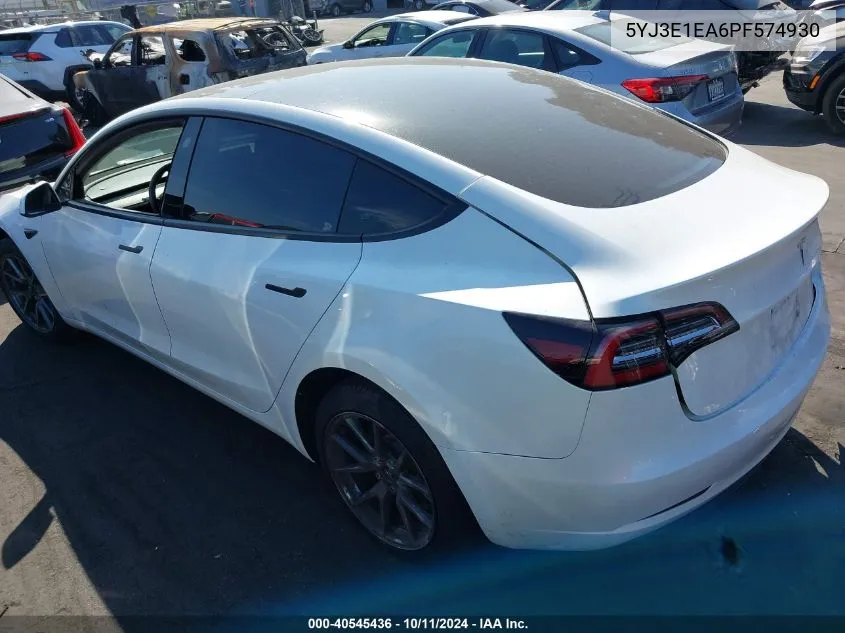 2023 Tesla Model 3 Rear-Wheel Drive VIN: 5YJ3E1EA6PF574930 Lot: 40545436