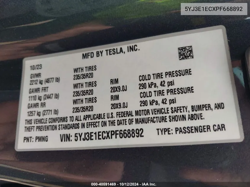 5YJ3E1ECXPF668892 2023 Tesla Model 3 Performance Dual Motor All-Wheel Drive