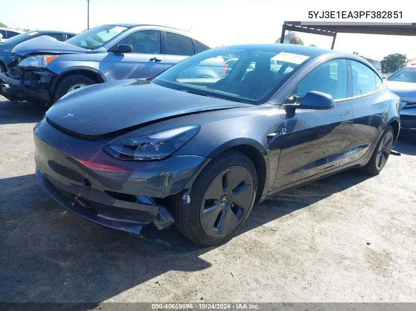 2023 Tesla Model 3 Rear-Wheel Drive VIN: 5YJ3E1EA3PF382851 Lot: 40659096