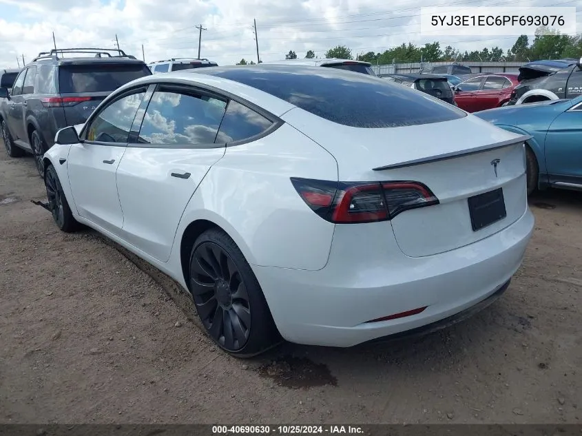 2023 Tesla Model 3 Performance Dual Motor All-Wheel Drive VIN: 5YJ3E1EC6PF693076 Lot: 40690630