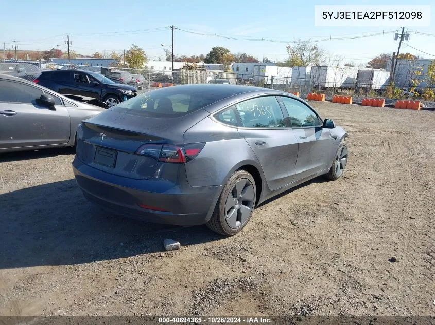 5YJ3E1EA2PF512098 2023 Tesla Model 3 Rear-Wheel Drive