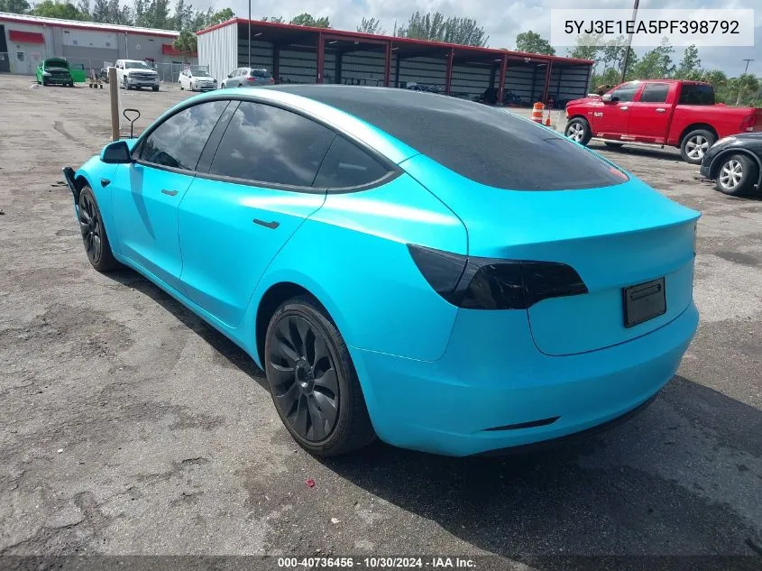 2023 Tesla Model 3 Rear-Wheel Drive VIN: 5YJ3E1EA5PF398792 Lot: 40736456