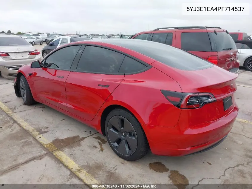 2023 Tesla Model 3 Rear-Wheel Drive VIN: 5YJ3E1EA4PF714537 Lot: 40738240