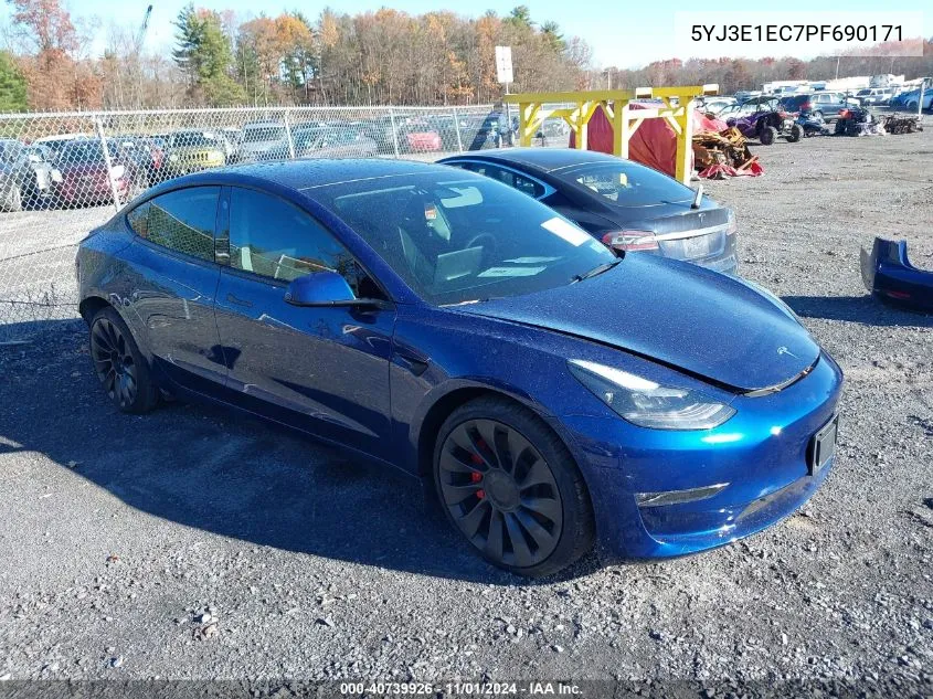 2023 Tesla Model 3 Performance Dual Motor All-Wheel Drive VIN: 5YJ3E1EC7PF690171 Lot: 40739926