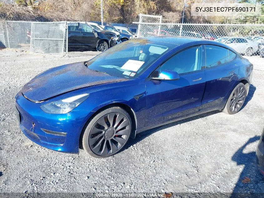 2023 Tesla Model 3 Performance Dual Motor All-Wheel Drive VIN: 5YJ3E1EC7PF690171 Lot: 40739926