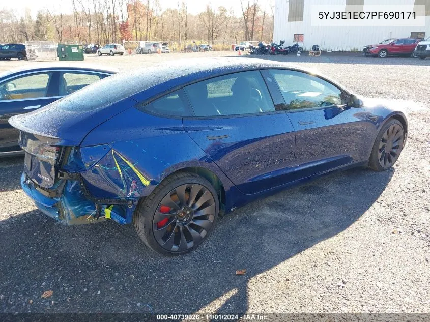 2023 Tesla Model 3 Performance Dual Motor All-Wheel Drive VIN: 5YJ3E1EC7PF690171 Lot: 40739926