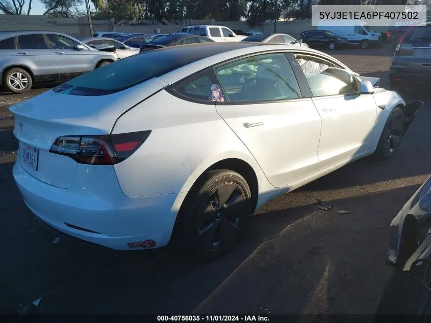 2023 Tesla Model 3 Rear-Wheel Drive VIN: 5YJ3E1EA6PF407502 Lot: 40756035