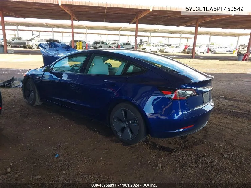 2023 Tesla Model 3 Rear-Wheel Drive VIN: 5YJ3E1EA5PF450549 Lot: 40756897