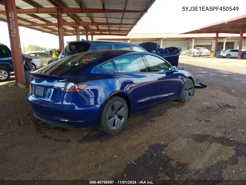 2023 Tesla Model 3 Rear-Wheel Drive VIN: 5YJ3E1EA5PF450549 Lot: 40756897