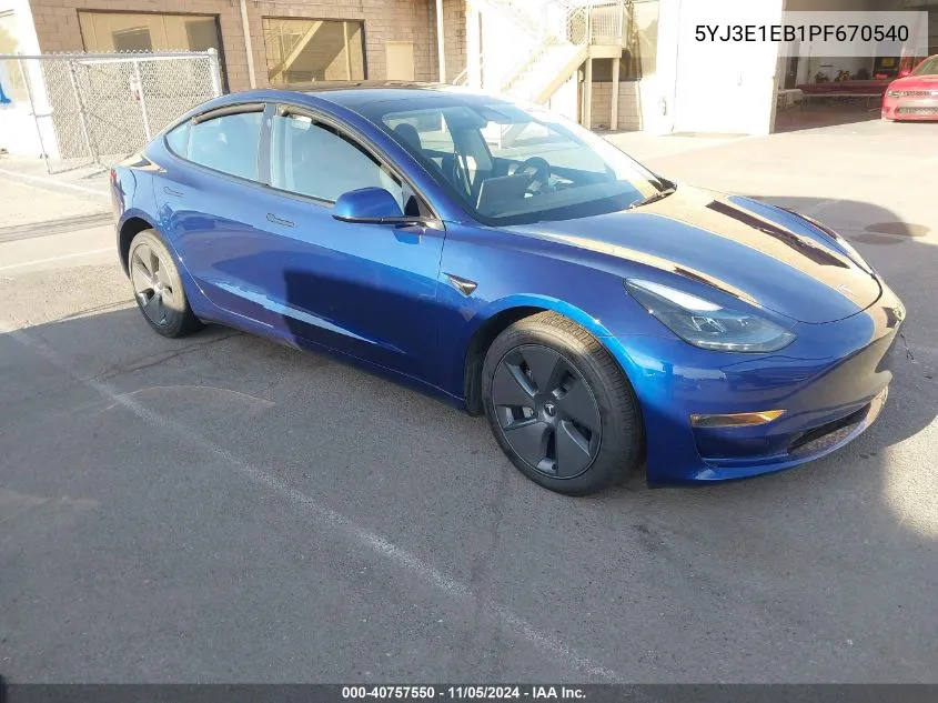 2023 Tesla Model 3 Long Range Dual Motor All-Wheel Drive VIN: 5YJ3E1EB1PF670540 Lot: 40757550