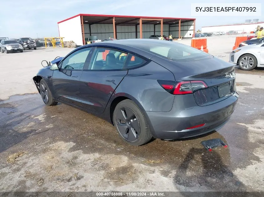 2023 Tesla Model 3 Rear-Wheel Drive VIN: 5YJ3E1EA5PF407992 Lot: 40758805