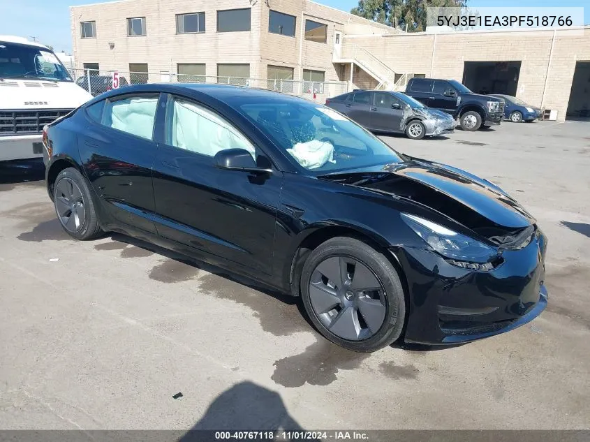 2023 Tesla Model 3 Rear-Wheel Drive VIN: 5YJ3E1EA3PF518766 Lot: 40767118