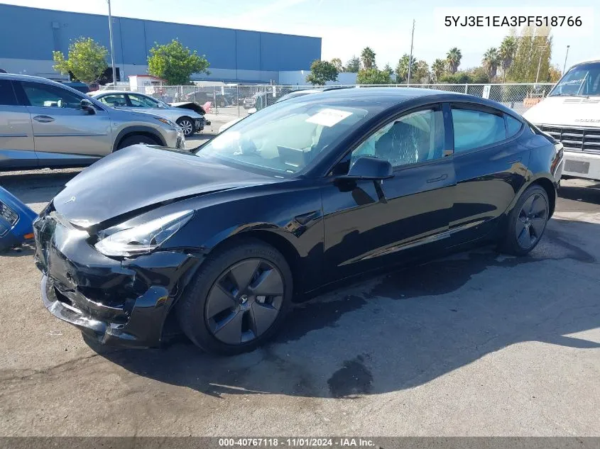 2023 Tesla Model 3 Rear-Wheel Drive VIN: 5YJ3E1EA3PF518766 Lot: 40767118